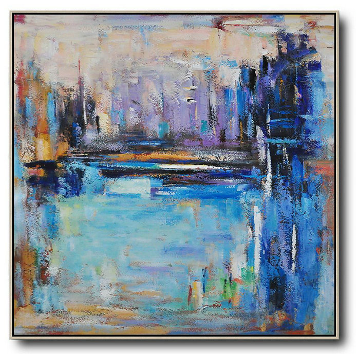 Handmade Large Painting,Oversized Abstract Landscape Painting,Acrylic Painting On Canvas,Purple,Blue,Yellow.etc
